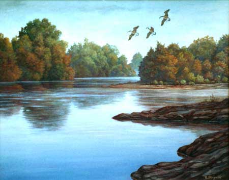 Oil painting of The American River, Sacramento, CA.