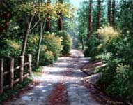 Oil painting of country lane.