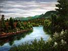 Oil painting of the Cowlitz River.