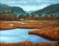 Oil painting of Scott Creek Marsh, CA.