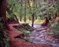 Oil painting of Fall Creek trail.