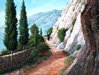 Oil painting of trail on Mt. Athos.