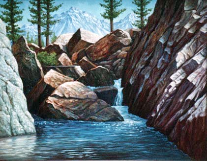 Oil painting of a mountain pool.