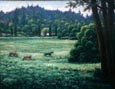 Oil painting of horses in a meadow.