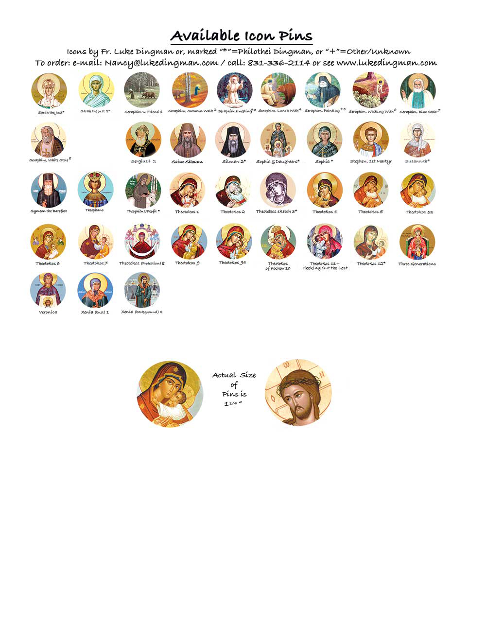 page of Icon Pins samples.