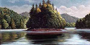 Oil painting of lake.