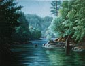 Oil painting of lake.