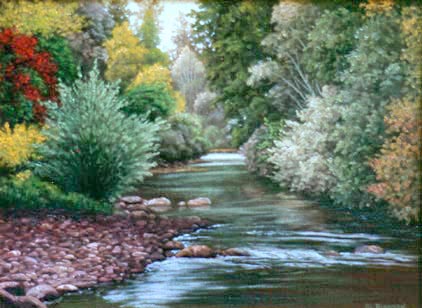 Oil painting of San Lorenzo River at Felton.