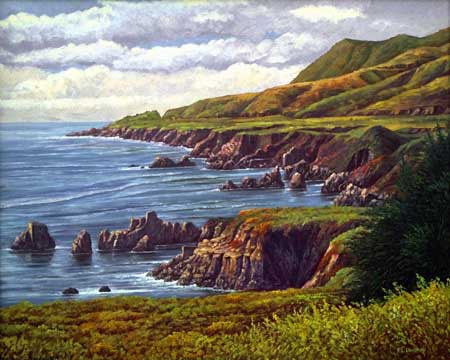 Oil painting of Big Sur looking North.
