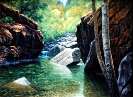 Oil painting / mountain pool.