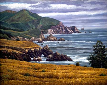 Oil painting of Big Sur looking South, CA.