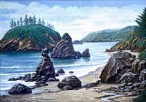 Oil painting of Trinity Bay, California.